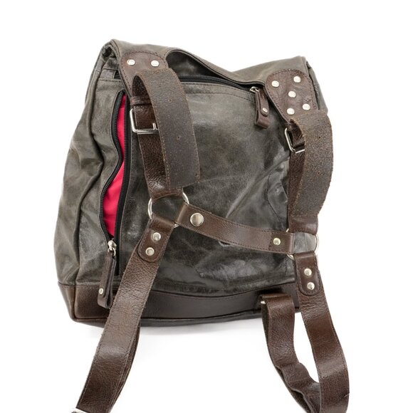 Vintage Leather Backpack Purse Unisex Rucksack Travel School Bag - Picture 5 of 8